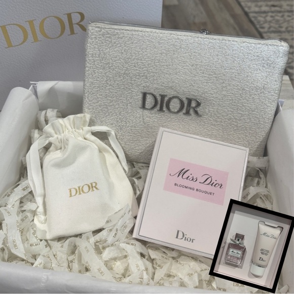 Miss Dior Blooming Bouquet Mini Fragrance Gift Set & Silver Travel Pouch - NIB - Picture 1 of 9